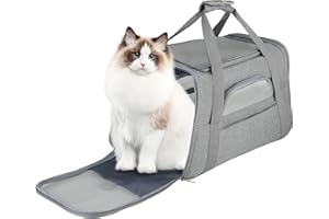 FluffyDream Pet Travel Carrier Soft Sided Portable Bag for Cats, Small Dogs, Kittens or Puppies, Collapsible, Durable, Airline Approved, Travel Friendly (Grey, 17.0" L x 10.0" W x 11.0" H) (Grey)