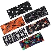 Lonext Halloween Headbands for Women, Knotted Style, Spooky Ghost Pumpkin Spider Skeleton Theme, Hair Accessories, Pack of 6