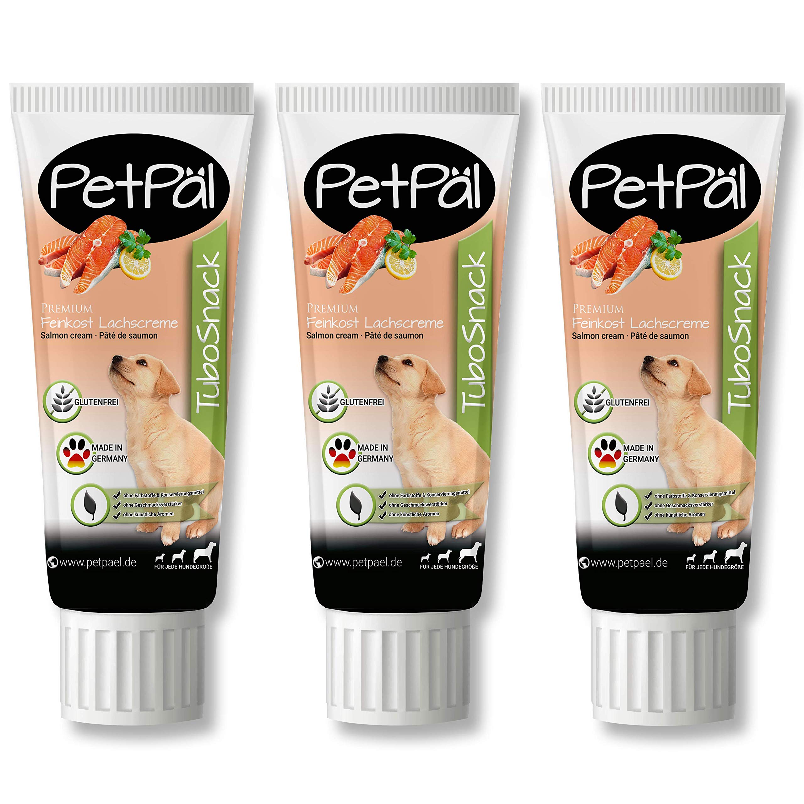 PetPäl Salmon-Cream for Dogs “TuboSnack“ - 3x 75g | Premium Salmon Treats for Your Dog | Natural Dog Snack Also Great for Puppies - Made in Germany | Grain Free | Easy to Dose