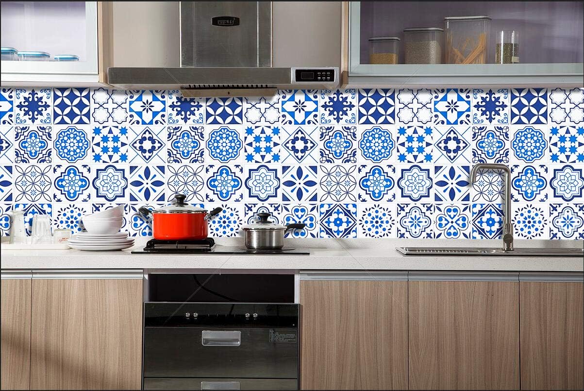 17.7"x78.7" Blue Wallpaper Peel and Stick Wallpaper Glossy Contact Paper Self Adhesive Film Peel and Stick Wallpaper Decorative Thick for Countertop Kitchen - Image 3