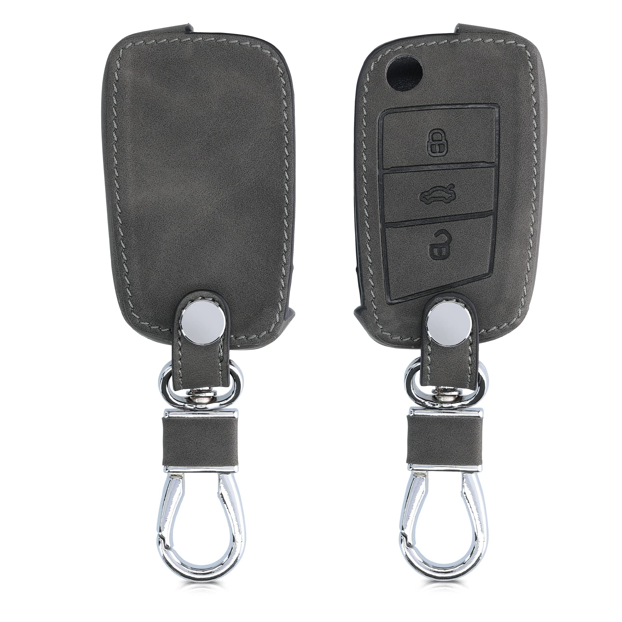 kwmobile Car Key Cover Compatible with VW Golf 7 MK7 3 Button Car Key - Synthetic Nubuck Leather Fob Cover - Dark Grey