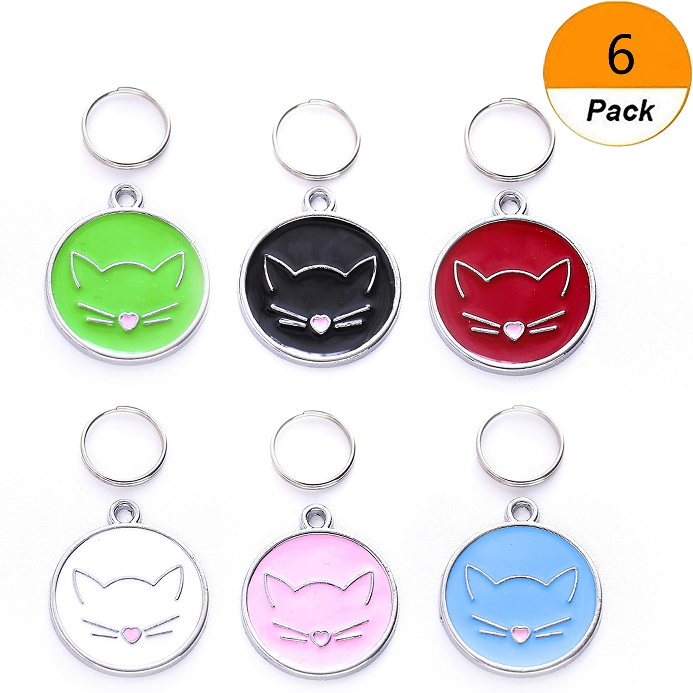 GNAWRISHING 6Pack Cat ID Tag Cute Cat Shape Pet Key Chain for Pet Cat and Pet Cat Lover