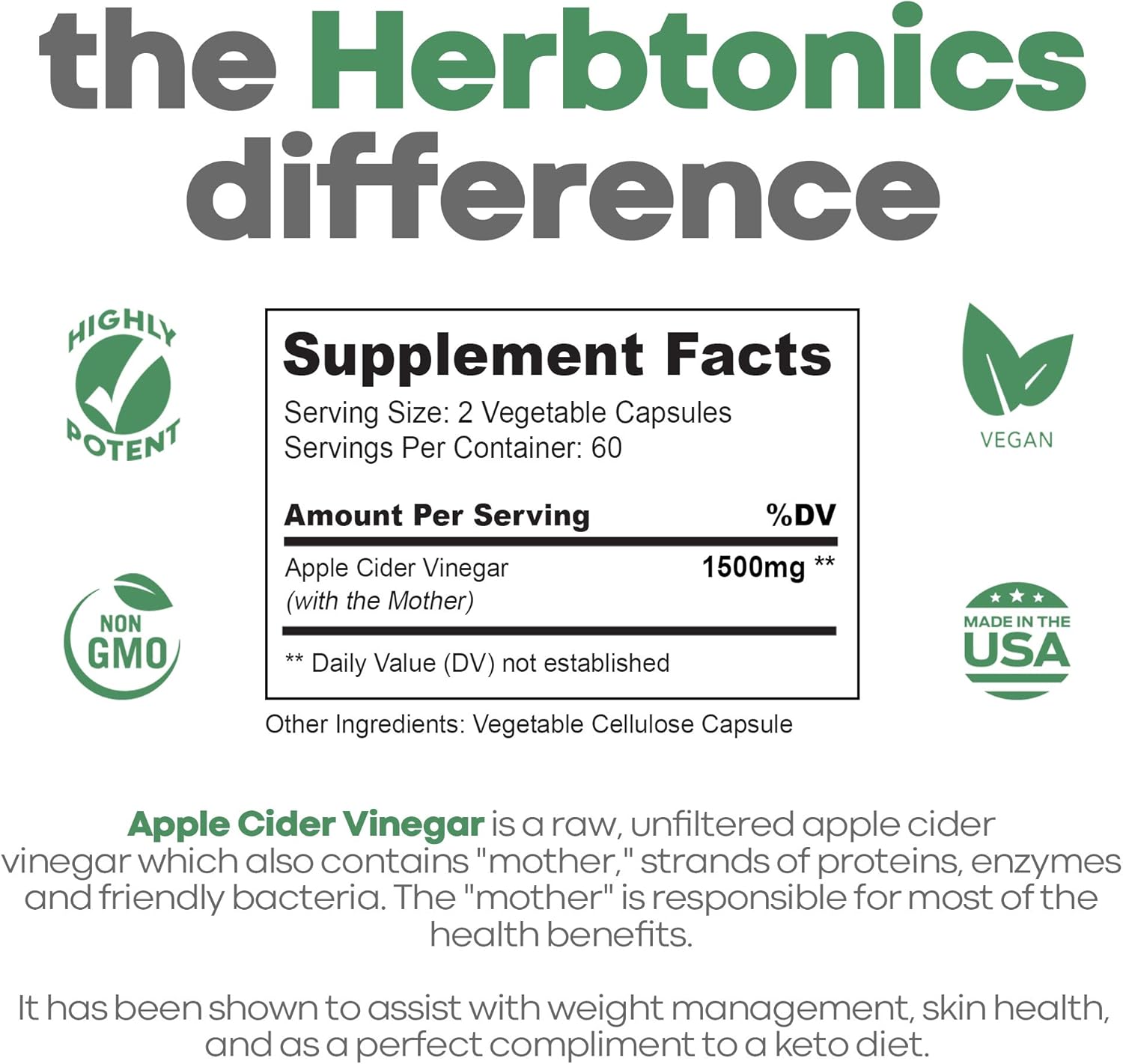 High Strength Raw Apple Cider Vinegar Capsules with Mother 1500mg Detox Support - Appetite Suppressant Keto Diet for Fat Burner Weight Loss Supplement (Packaging May Vary): Health & Personal Care