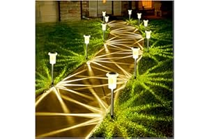 Gorrzai Solar Outdoor Lights 10 Pack Pathway Solar Lights LED Waterproof Stainless Steel Garden Stake for Pathway, Walkway, Sidewalk, Driveway, Lawn (Warm White)