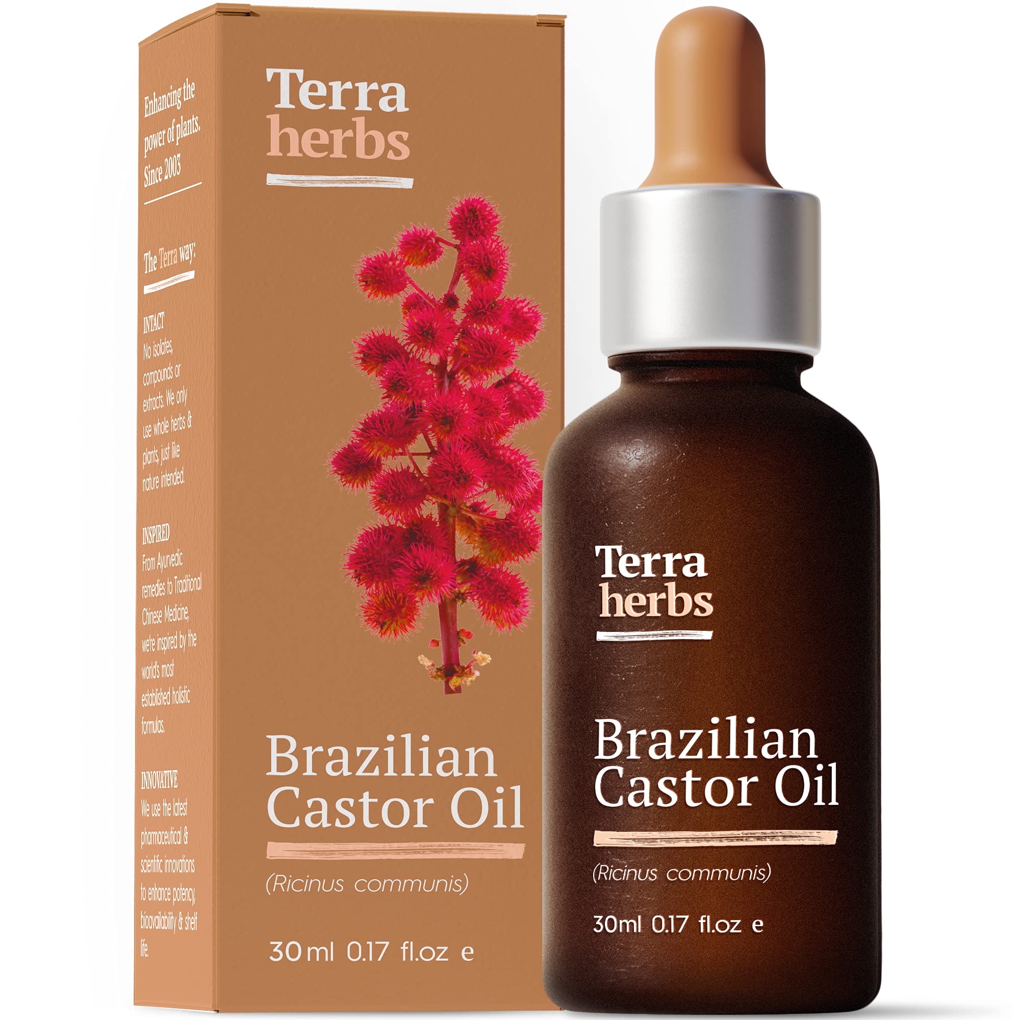 100% Pure Brazilian Castor Oil Hair Growth - Organic Cold Pressed Castor Oil, 76% More Hydrating Castor Oil Organic Cold Pressed - GMO and Preservative Free Castor Oil Eyelashes