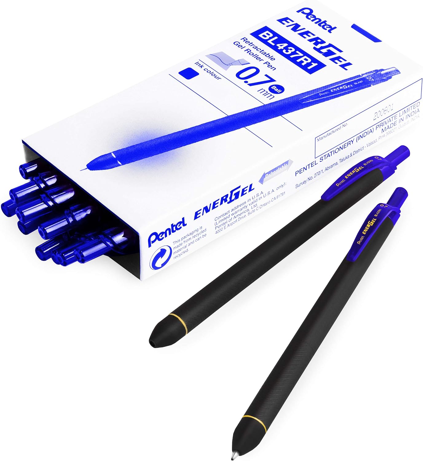 Pentel Energel BL437R1 Retractable Gel Ink Rollerball Pen - 0.7mm Nib - Blue - Pack of 14, 1 count (Pack of 14)