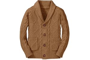 INORIN Boy's Sweater Cardigan Button Down Shawl Collar Cable Knitted Outwear Sweater Coats with Pockets