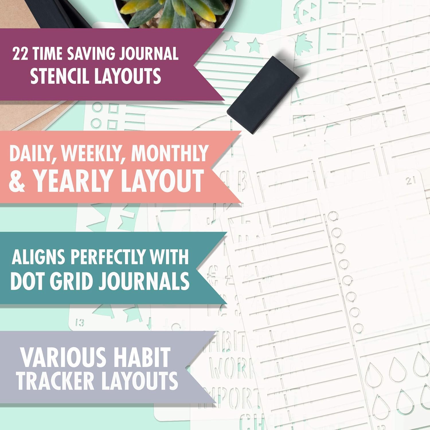 Ultimate Productivity Stencils and Planner Stickers for Journaling - Time Saving Journal Accessories/Supplies to Create Layouts Easily - Incl. Bullet Point Checklists, Daily/Weekly/Monthly Calendars : Kitchen & Dining