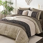 Dinjoy Light Brown King Size Comforter Set,Striped Boho Bed in a Bag King 7 Pieces Soft Fall Bedding Comforters Sets Microfiber Complete Bed Sets for All Season