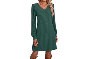 Ficerd Women's Knit Long Sleeve Sweater Dress Casual V Neck Tunic Dresses Fall Trendy Outfits