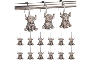 Roowest 12 Pcs Highland Cow Shower Curtain Hooks Western Shower Curtain Hooks Stainless Steel Rust Resistant Rings Hangers for Winter Farmhouse Rustic Bathroom Decor