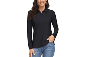 MAGCOMSEN Women's Long Sleeve Polo Shirts UPF 50+ Golf Tops Moisture Wicking Collared Shirt Tennis 3-Button