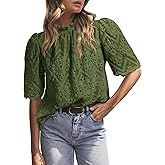 PRETTYGARDEN Summer Tops for Women 2026 Short Sleeve Embroidered Eyelet Shirts Dressy Casual Blouses Spring Fashion Clothes