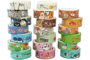 YUBBAEX 20 Rolls Cute Animals Washi Tape Set Gold Silver Foil Masking Cartoon Pets Decorative Tapes