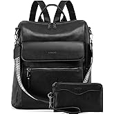 VASCHY Backpack Purse for Women, Large Vegan Leather Backpack Purse with Wallet Pouch Set Convertible Handbag for Ladies Guitar Strap Black