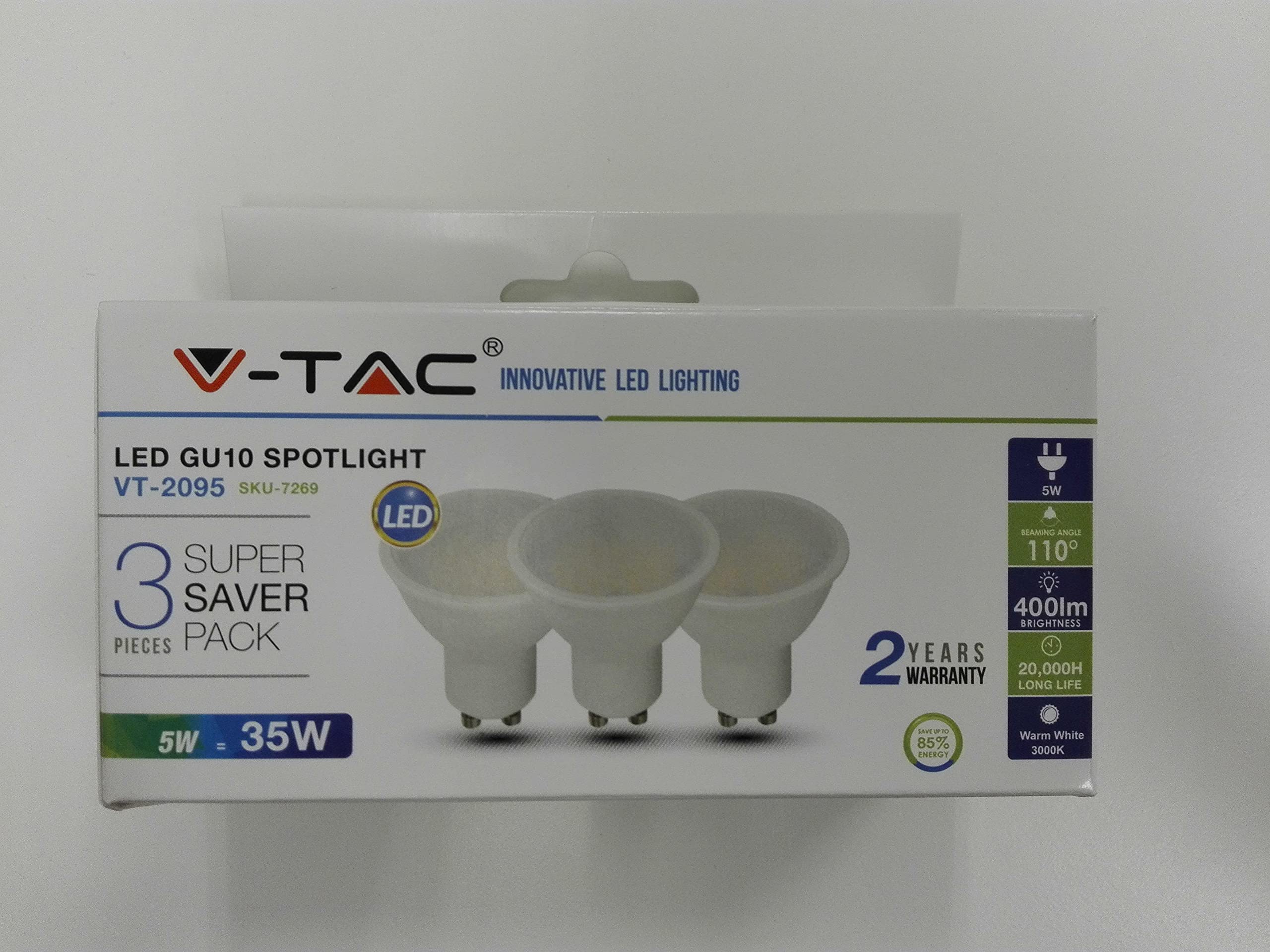 3 Lampadine Led GU10 5W faretto spotlight (conf. 3 pz) V-TAC VT-2095