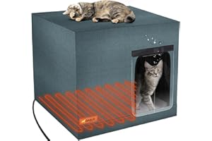 GASUR Large Heated Cat House for Outdoor Cats in Winter, Highly Elevated Base Waterproof & Insulated Feral Cat House, Warm Cat Shelter with Heating Pad Warm House for Outside Stray Barn Cat
