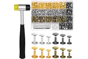 TLKKUE 360 Sets Leather Rivets 4 Colors Double Cap Rivets Tubular 3 Sizes with Rubber Hammer Fixing Tool Kit 4 Pieces for DIY Leather Craft Clothes Shoes Decoration and Repair