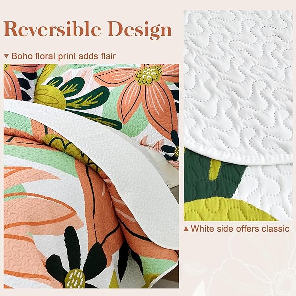 TYROT 3 PIECE BOHO FLORAL KING SIZE QUILT SETS FARMHOUSE REVERSIBLE LIGHTWEIGHT BEDSPREAD COVERLET WITH 2 SHAMS MID CENTURY BOTANICAL LEAVES MICROFIBER BEDDING QUILTS SET FOR ALL SEASON, 106”X96”