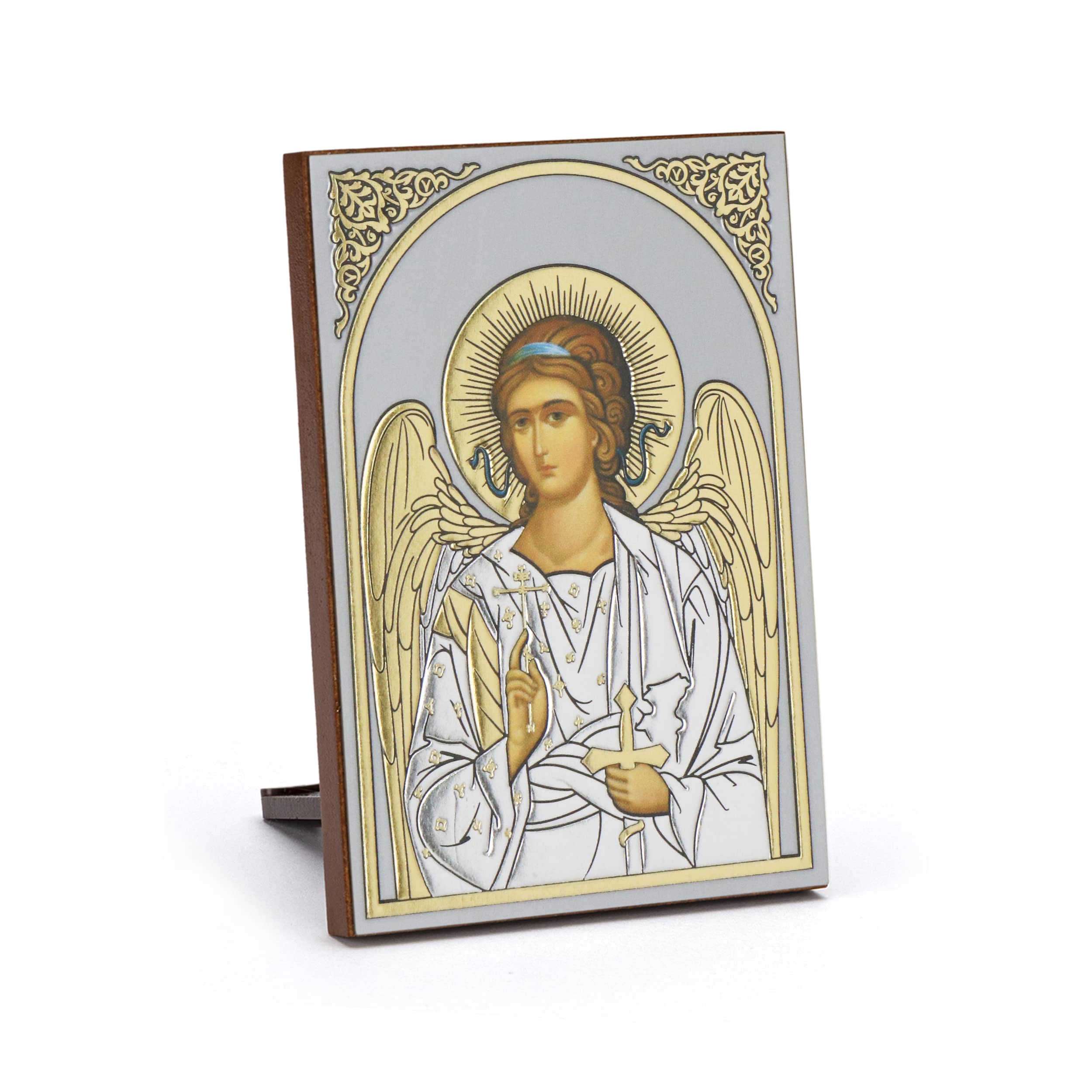 NKlaus 11075 Guardian Angel Wooden Icon 6 x 8.5 cm Christian Art Print with Gold Emboss