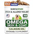 BARK&SPARK Omega 3 for Dogs - 180 Fish Oil Treats for Dog Shedding, Skin Allergy, Itch Relief, Hot Spots Treatment - Joint Health - Skin and Coat Supplement - EPA & DHA Fatty Acids - Alaskan Salmon