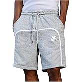 VIPWOLF Men's Y2K Knee Length Sweat Shorts Letter Print Drawstring Wide Leg Bermuda Shorts Streetwear