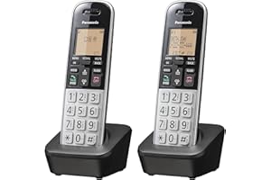 Panasonic Compact Cordless Phone with DECT 6.0, 1.6" Amber LCD and Illuminated HS Keypad, Call Block, Caller ID, Multiple Display Languages - 2 Handset - KX-TGB812S (Black/Silver)