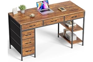 Huuger Computer Desk with 6 Drawers, 47 Inch Office Desk with Shelves, Reversible Gaming Desk, Corner Desk with Storage, Work for Home Office, Study, Living Room, Rustic Brown