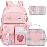 ZUBOND Kids Backpack for Girls, Cute School Backpack with Lunch Bag & Pen Case, Bookbag Set for Girls Children Teens for Elementary Middle High School Student Ages 3-15, Pink