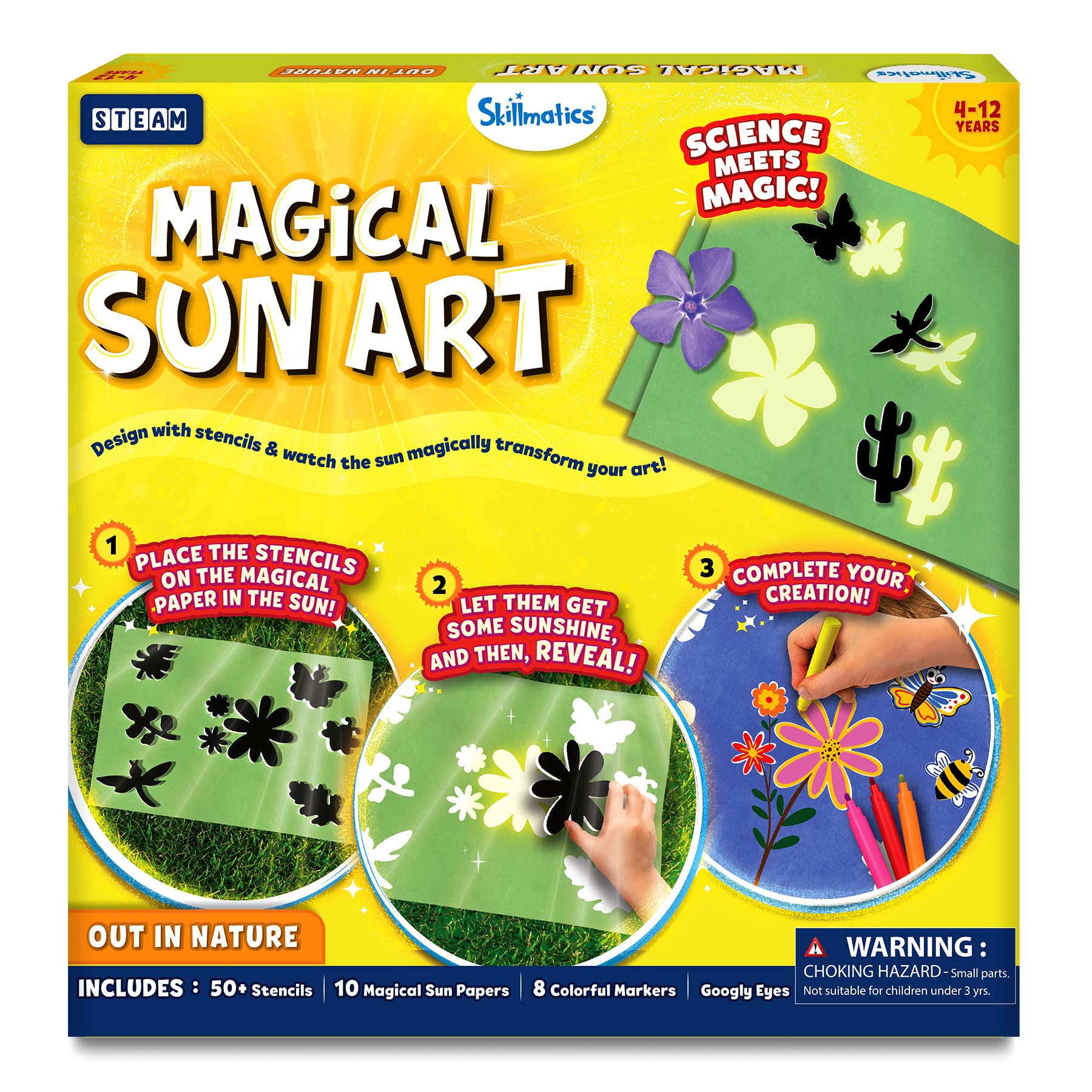 Skillmatics Sun Paper Art Kit - STEM Craft Kit for Kids with Decorative Paper, Stencils & Markers, Create with Sunlight, Mess-Free, Indoor Fun, Gifts for Ages 4, 5, 6, 7, 8, 9, 10, 11, 12