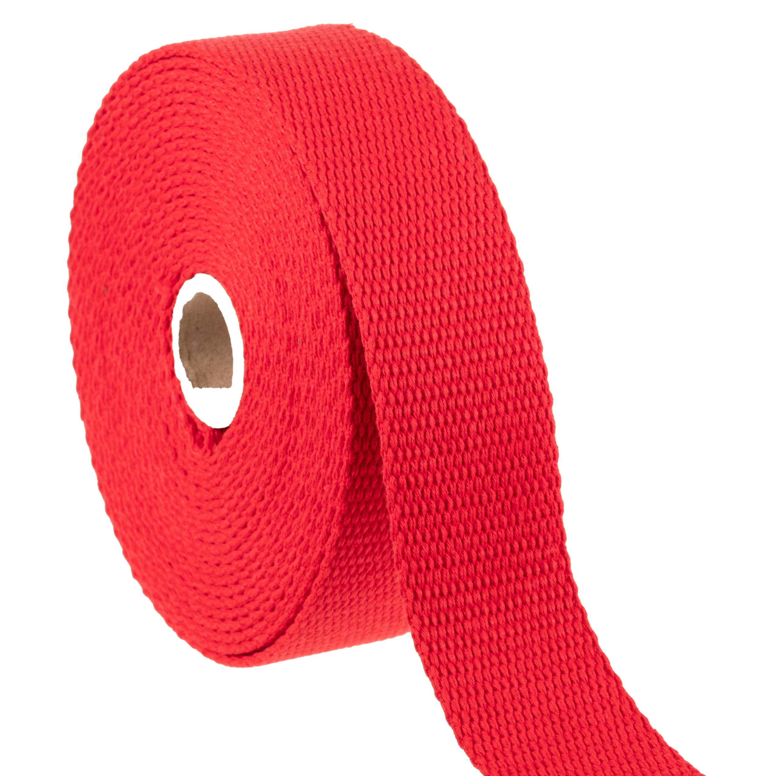 Heavy Duty Cotton Webbing Strap in 9 Colours, 1 or 1.5 Inches, 5 Meters (Red, 38mm)
