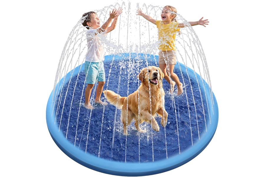 Raxurt Non-Slip Splash Pad for Kids and Dog, 67'' Splash Pad Thicken 0.58mm for Kids Ages 4-8 Toddler Baby Splash Sprinkler Pad Dog Pool Summer Outdoor Water Toys for Boys Girls