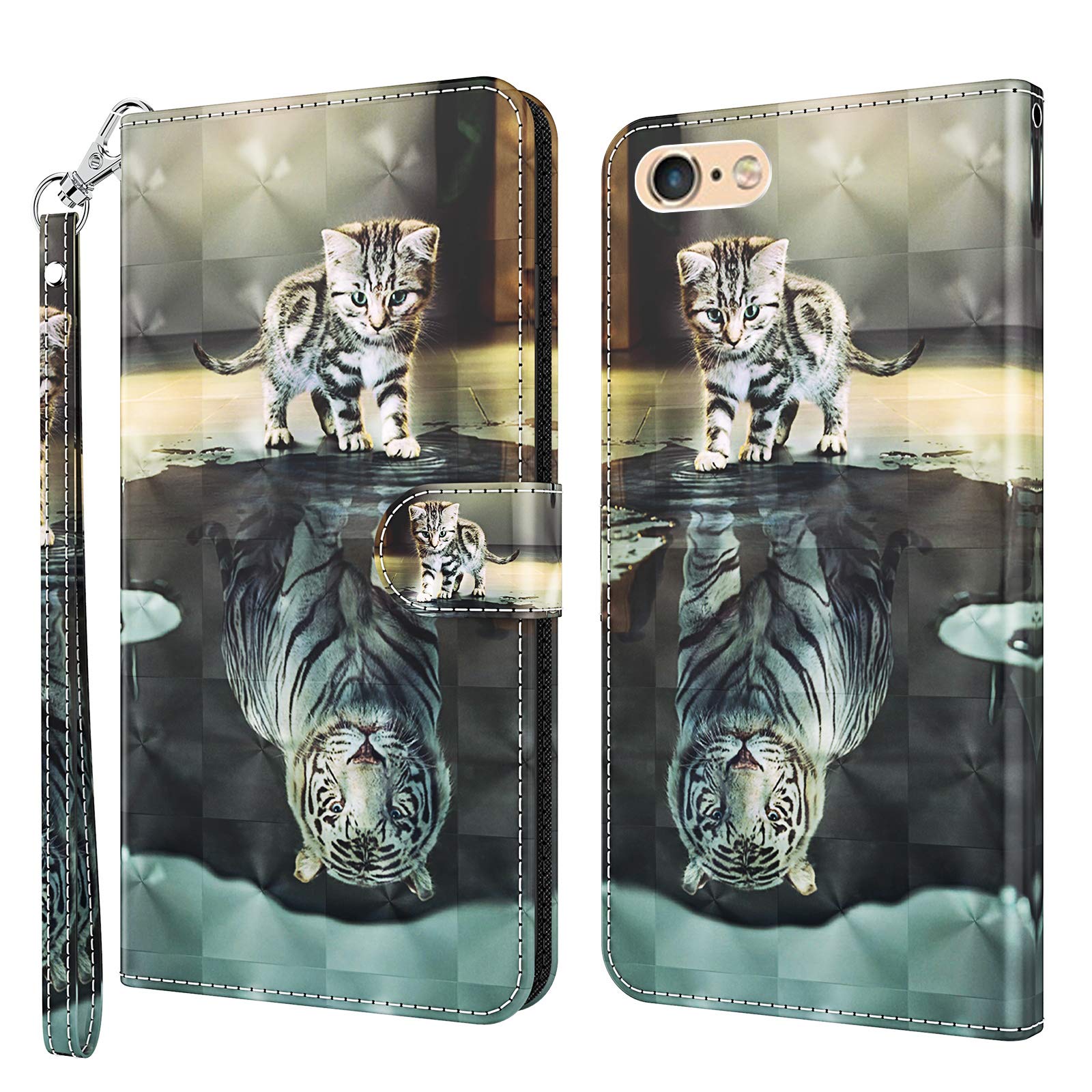 GLANDOTU Apple iPhone 7 Plus/6s Plus/6 Plus/8 Plus Case Flip Wallet PU Leather Cover with Magnetic Button Standing Funstion Full-Body Protective Phone Cases - Cat & tiger โ image 1