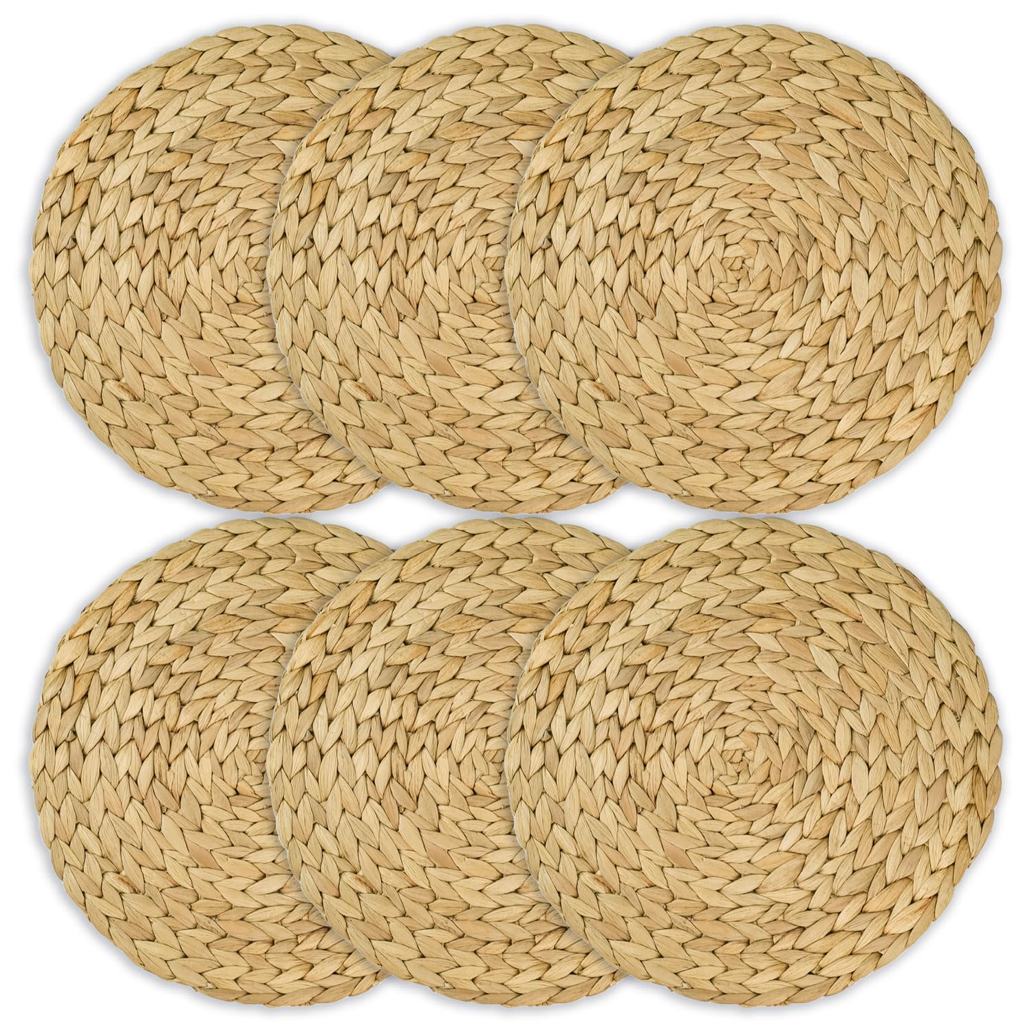 HMF Round Braided Water Hyacinth Place Mat Washable Set of 6 30 cm