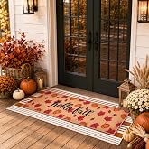 APUDWN 2pcs 24 x 55in Extra Long Hello Fall Door Mat Set for Porch Entryway | Durable Loop Woven Crystal Velvet Welcome Mats, Non Slip Seasonal Runner Door Rugs for Thanksgiving Party Outdoor Patio Decor