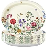 50Pcs Wild Flower Oval Paper Plates 10" x 12" Large Heavy Duty Disposable Vintage Wildflower Platters Spring Floral Dessert Plates for Wedding Bridal Baby Shower BBQ Tea Dinner Party Supplies