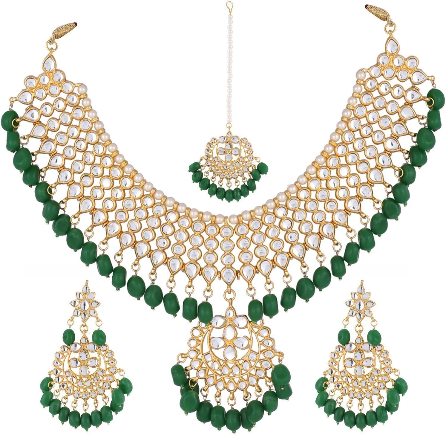 Shining Diva Fashion Jewelry Gold Plated Kundan Pearl Fancy Necklace Set Traditional Jewellery Set with Earrings for Women & Girls