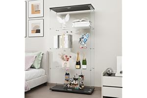 FANYUSHOW Glass Display Cabinet 4 Shelves with Double Door, Curio Cabinet for Living Room 5mm Tempered Glass Display Shelf for Collectibles, Quick Installation 64" H x 32" L x 14" W Black