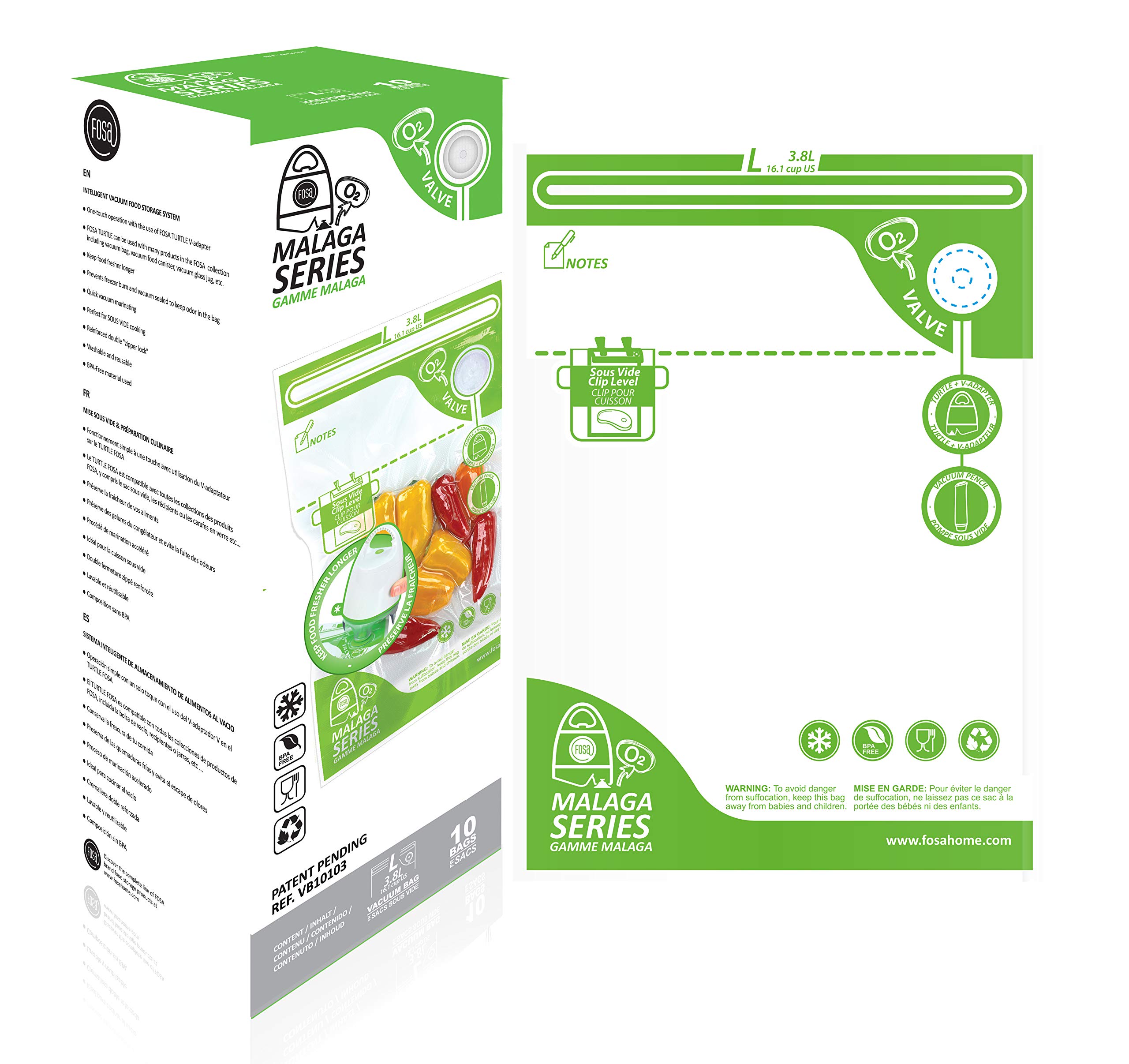 FOSa Reusable Vacuum Food Storage Bags Zipper Bag, Large (25.4 x 35.6cm), 10 Pack