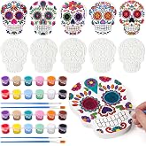 Vertintong 10 Pack Sugar Skull to Paint 4'' Day of The Dead Craft Kit | Halloween Unpainted Plaster Figurines Kit, Día De Los Muertos Skull to Paints, 5 Embossed Floral Design, Paint Your Own Favor