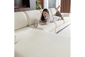 OHSIO Sectional Couch Covers, Wear Resistant Stretch Sofa Covers Washable Soft Couch Cushion Covers Anti Slip Furniture Protector Sofa Slipcovers for Pets (1 Piece Back Couch Cover, Ivory)