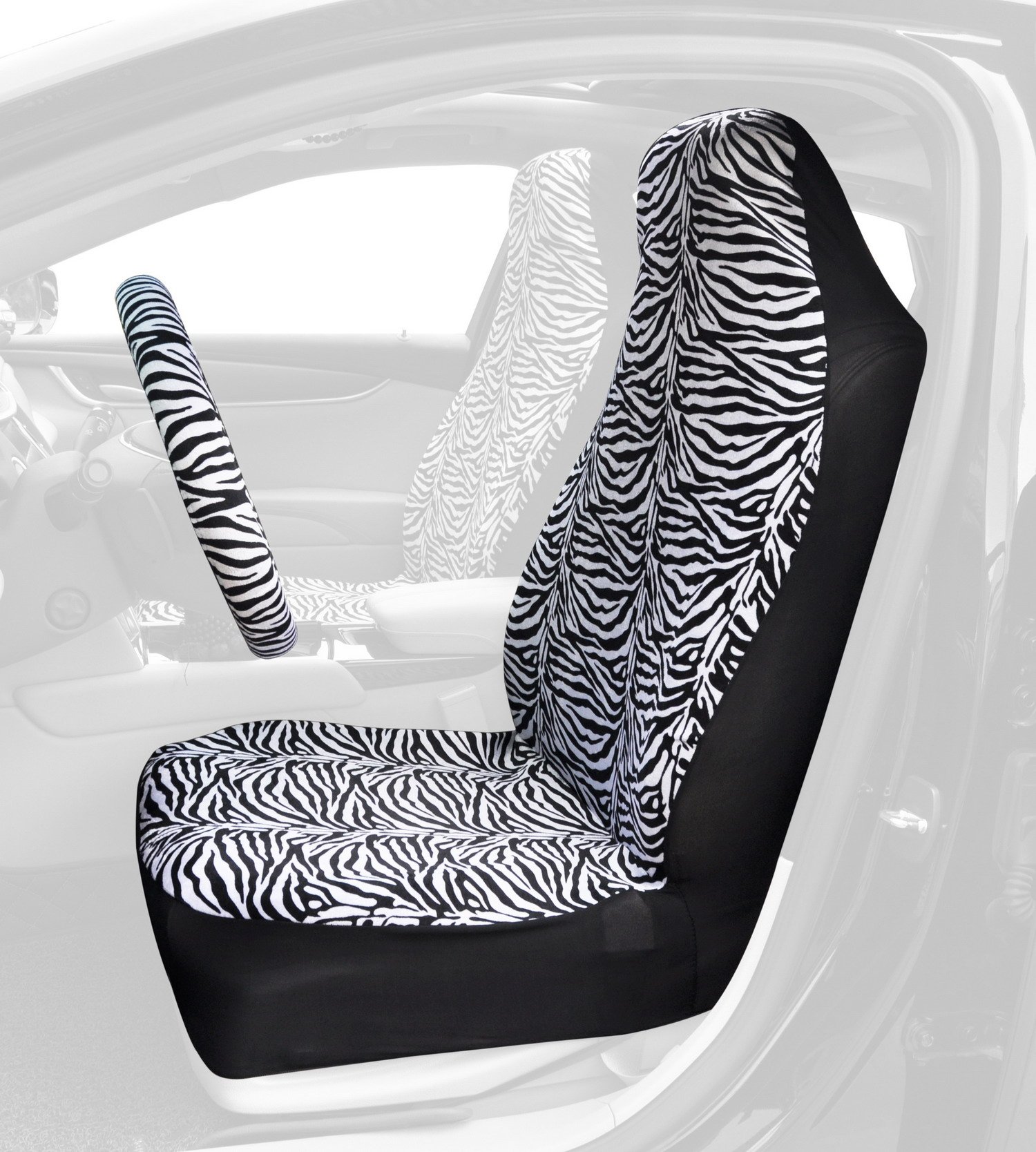Plush Front Seat Covers Universal Zebra Cloth Seat protection Cover with Steering Wheel Cover Seat Belt Cover