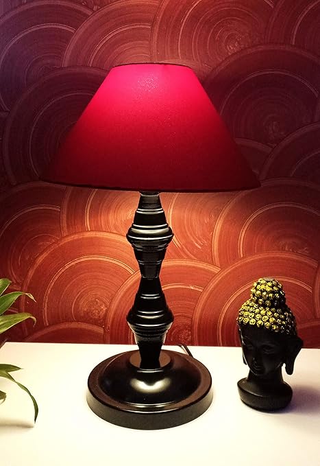 VRCT Classic Red Conical Shade and Beautiful Black Base Table Lamp for Bedroom and Drawing Room, Table Lamp (Size: 40 x 26 x 15 cm)
