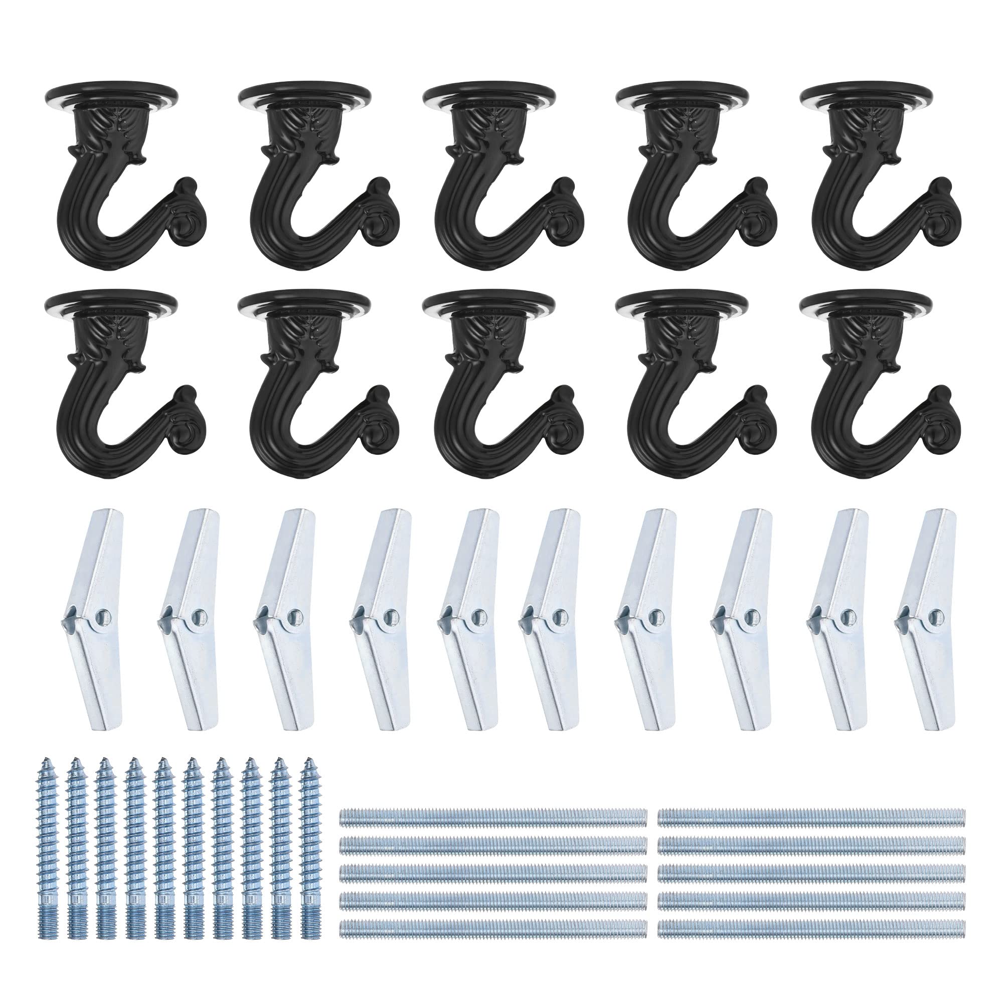 sourcing map Ceiling Hooks with Hardware Zinc Alloy Black 29x38mm 10Pcs for Hanging Chandeliers Plants