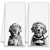 Xmsaitar Dog Golden Retriever Kitchen Towels Set of 2, Funny Cute Hand Bathroom Towels Gifts for Dog Lovers Chef, Black and White Retro Tea Dish Towel Decor for Coffee Bar Dining Room 16x24in