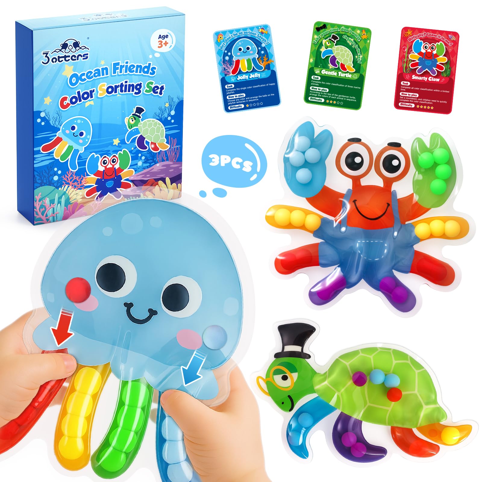 Photo 1 of 3 otters Color Sorting Sensory Toys, Sea Animals Fine Motor Matching Games Fidget Toys with 3 Game Cards for Toddlers Birthday Christmas Party Gift