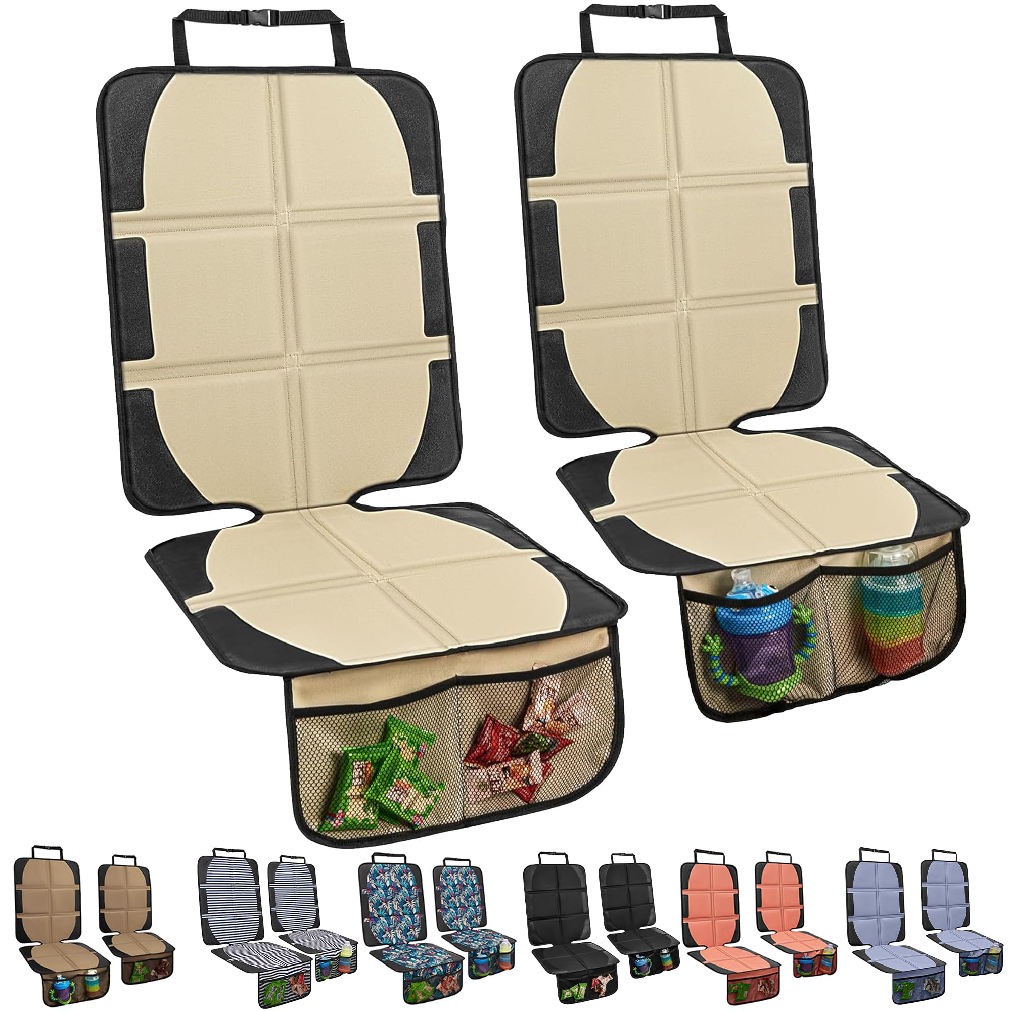 Photo 1 of NEWFOM Car Seat Protector for Child Car Seat, 2 Pack Baby Car Seat Covers with Mesh Pockets & Non-Slip Backing 600D Durable Seat Protector Under Baby Car Seat for Car Back Seat (Beige, Large)