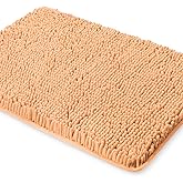 Yeaban Peach Bathroom Rugs – Thick Chenille Bath Mats | Absorbent and Washable Bath Rug Non-Slip, Plush and Soft Rugs for Bathroom, Kitchen, Shower, Sink - 17" x 24"