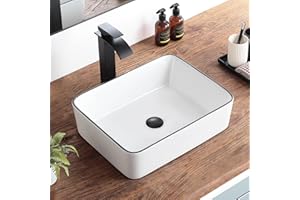 KDKSC Vessel Sink 19"x15" Rectangular Bathroom Sink White Body with Black Trim Porcelain Ceramic Bathroom Vessel Vanity Sinks Art Basin