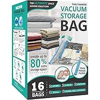 16 Pack Vacuum Storage Bags, Space Saver Bags (2 Jumbo/2 Large/3 Medium/3 Small/6 Roll) Vacuum Storage Bags for…